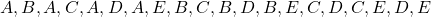  {A, B}, {A, C}, {A, D}, {A, E}, {B, C}, {B, D}, {B, E}, {C, D}, {C, E}, {D, E} 